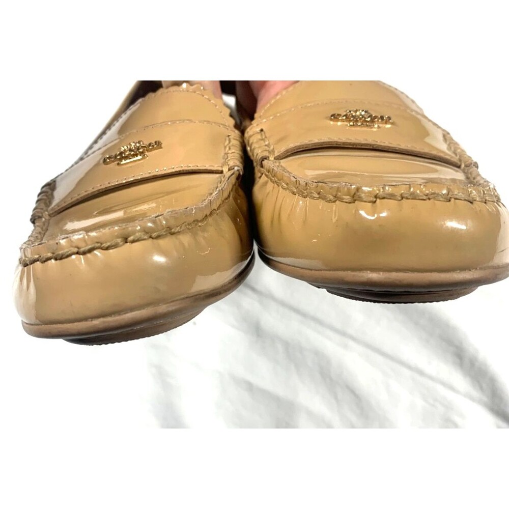 Coach Odette Tan Patent Leather Loafers Flats Womens Size 7 Gold Logo Preppy - Picture 5 of 8